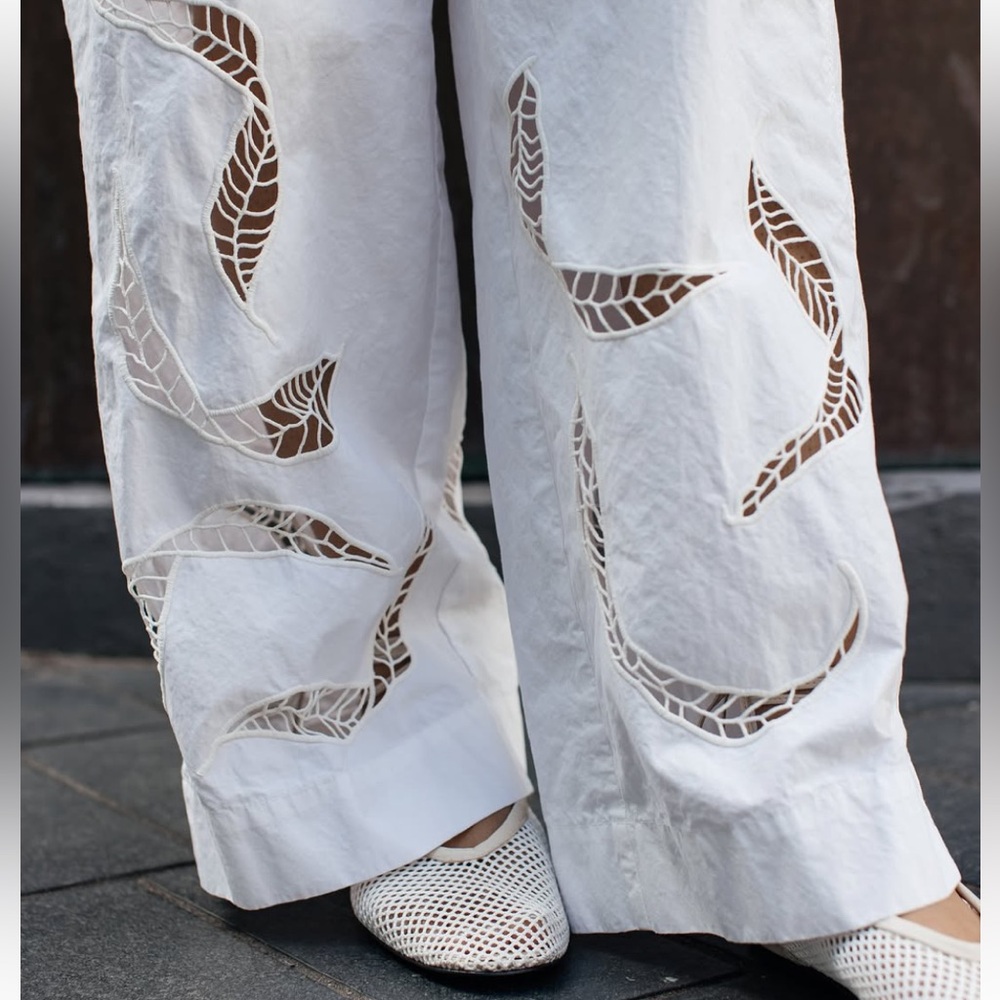 COS White Broderie Angliase Pants with Eyelet Details High Waist Pants Sz 12/44